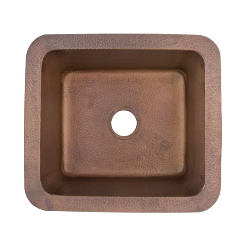 Rivera - Square Copper Bar Sink - Prep Sink - Antique Copper With Drain