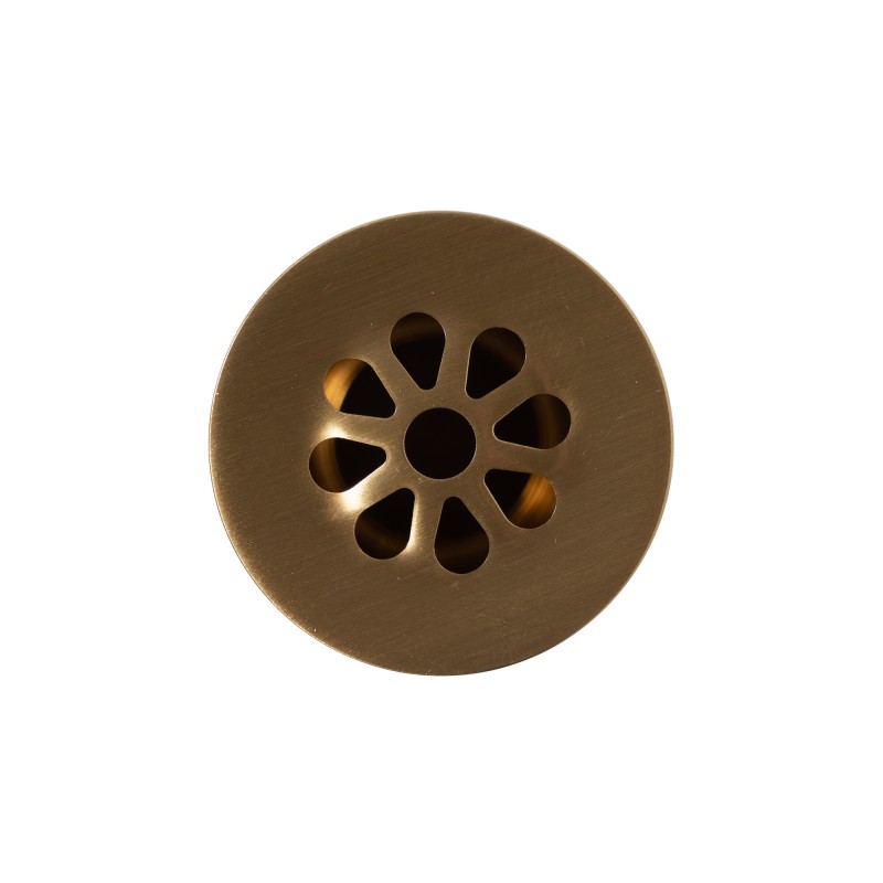Flower Style Grid Drain in Antique Satin Gold for Copper and Other Metal Sinks