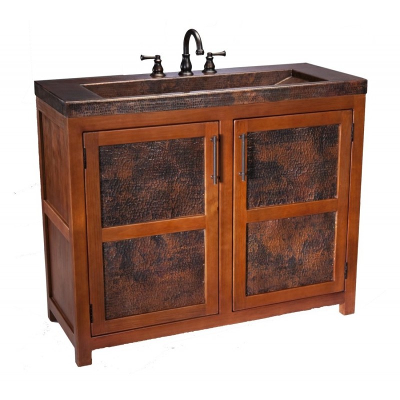 Lerma Grande Handcrafted Vanity, 42 x 17 in, Wood with Integrated Aged Copper Countertop and Sink