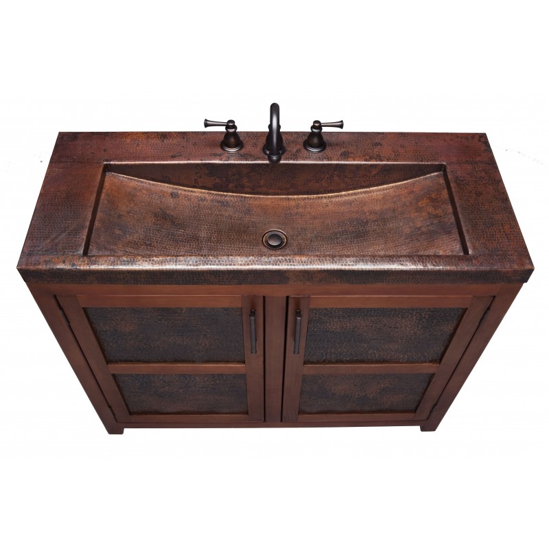Lerma Grande Handcrafted Vanity, 42 x 17 in, Wood with Integrated Aged Copper Countertop and Sink