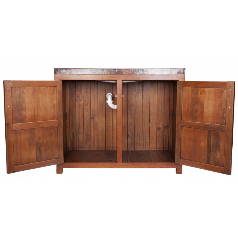 Lerma Grande Handcrafted Vanity, 42 x 17 in, Wood with Integrated Aged Copper Countertop and Sink