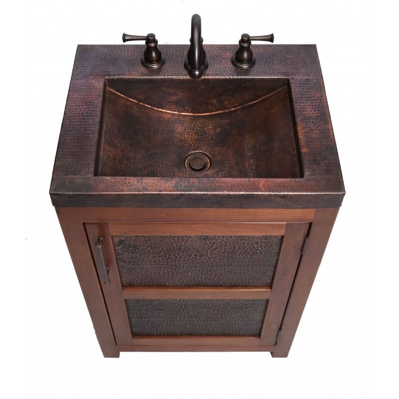 Lerma Chica Handcrafted Vanity, 22 x 17 in, Wood with Integrated Aged Copper Countertop and Sink