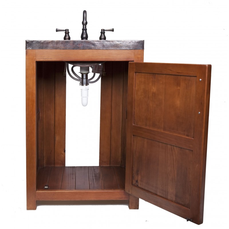 Lerma Chica Handcrafted Vanity, 22 x 17 in, Wood with Integrated Aged Copper Countertop and Sink