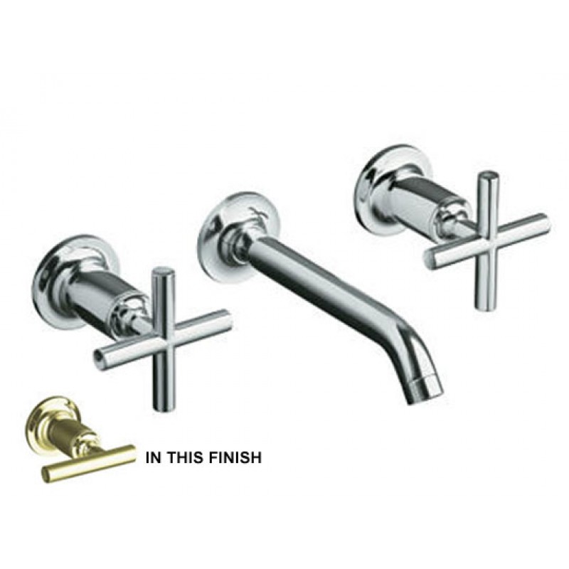 Purist Wall Mount Faucet - Cross Handles - Trim Only - French Gold