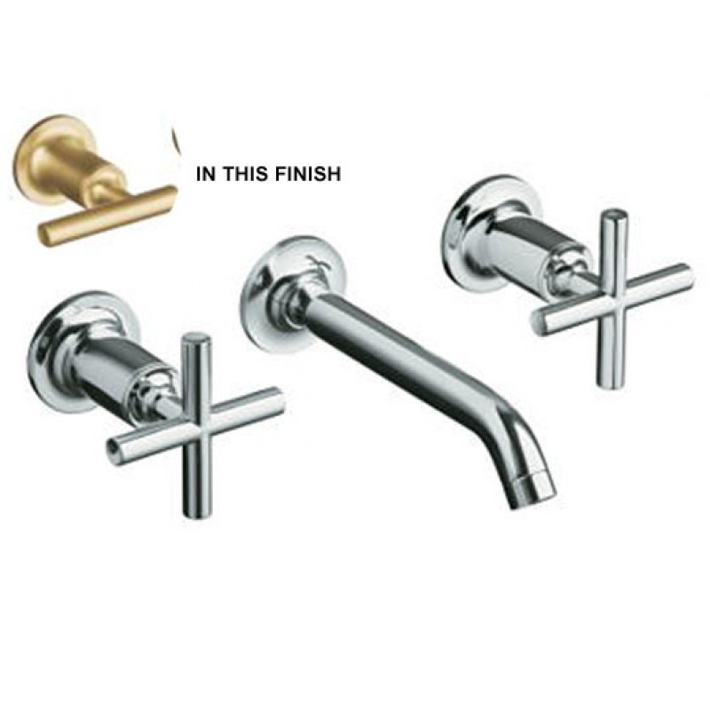 Purist Wall Mount Faucet - Cross Handles - Trim Only - Brushed Gold