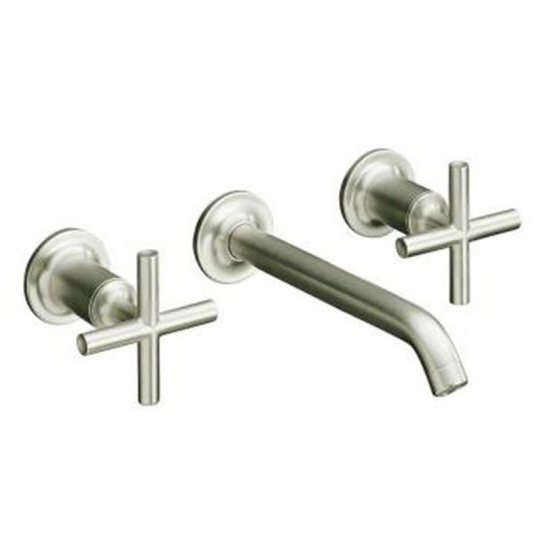 Purist Wall Mount Faucet - Cross Handles - Trim Only - Brushed Nickel