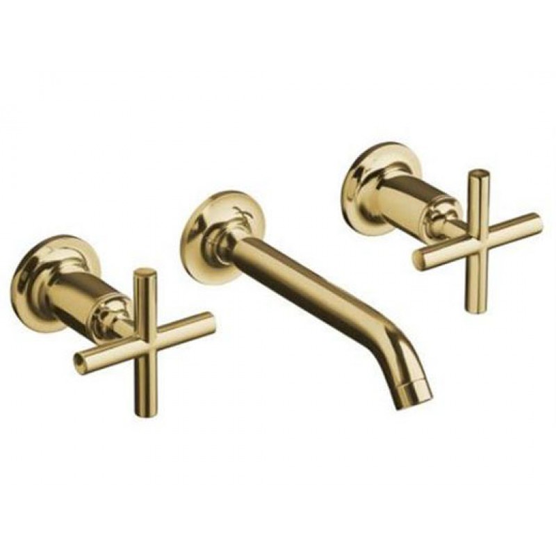 Purist Wall Mount Faucet - Cross Handles - Trim Only - Polished Gold