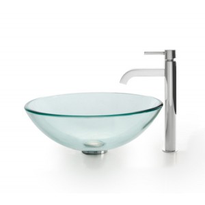 KRAUS Glass Vessel Sink with Ramus Faucet in Chrom...