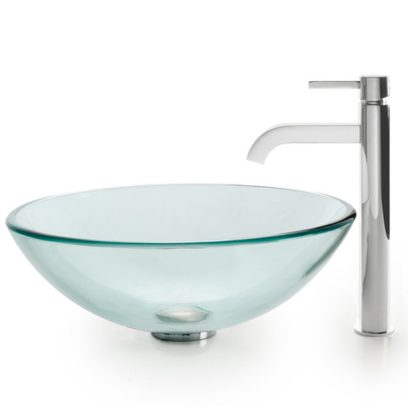 KRAUS Glass Vessel Sink with Ramus Faucet in Chrome