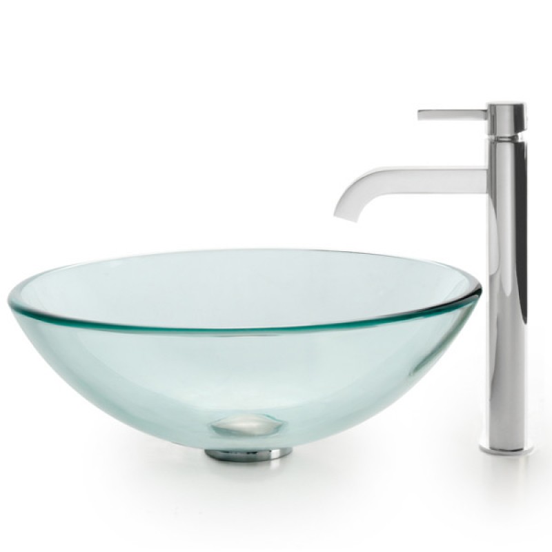 Glass Vessel Sink with Ramus Faucet in Chrome
