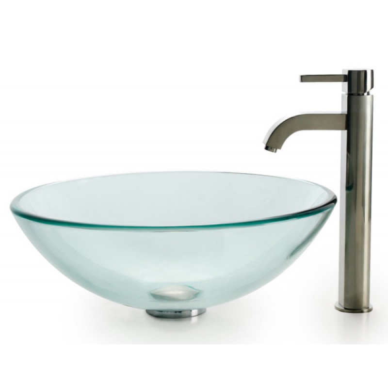 Glass Vessel Sink with Ramus Faucet in Chrome