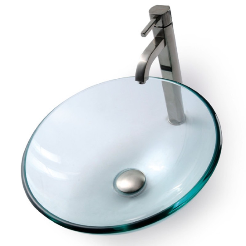 Glass Vessel Sink with Ramus Faucet in Chrome
