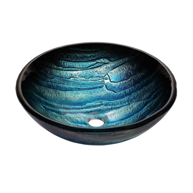 KRAUS Ladon Glass Vessel Sink in Blue with Ramus Faucet in Oil Rubbed Bronze