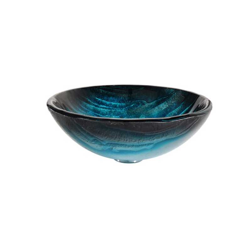 KRAUS Ladon Glass Vessel Sink in Blue with Ramus Faucet in Oil Rubbed Bronze