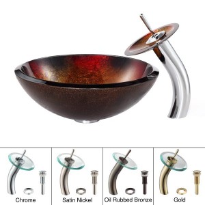 KRAUS Mercury Glass Vessel Sink in Red/Gold with W...