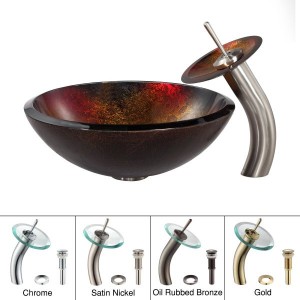 KRAUS Mercury Glass Vessel Sink in Red/Gold with W...