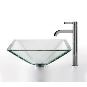 KRAUS Square Glass Vessel Sink in Clear with Ramus...
