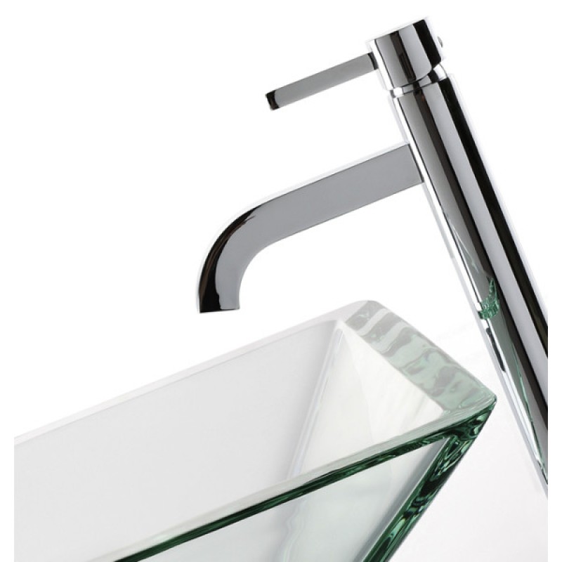 KRAUS Square Glass Vessel Sink in Clear with Ramus Faucet in Chrome