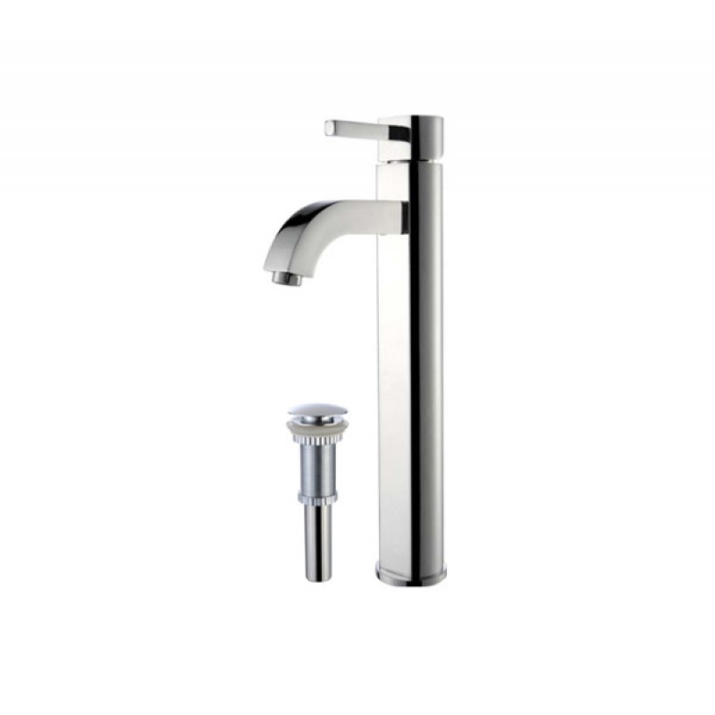 KRAUS Ramus Single Hole Single-Handle Vessel Bathroom Faucet with Matching Pop-Up Drain in Chrome