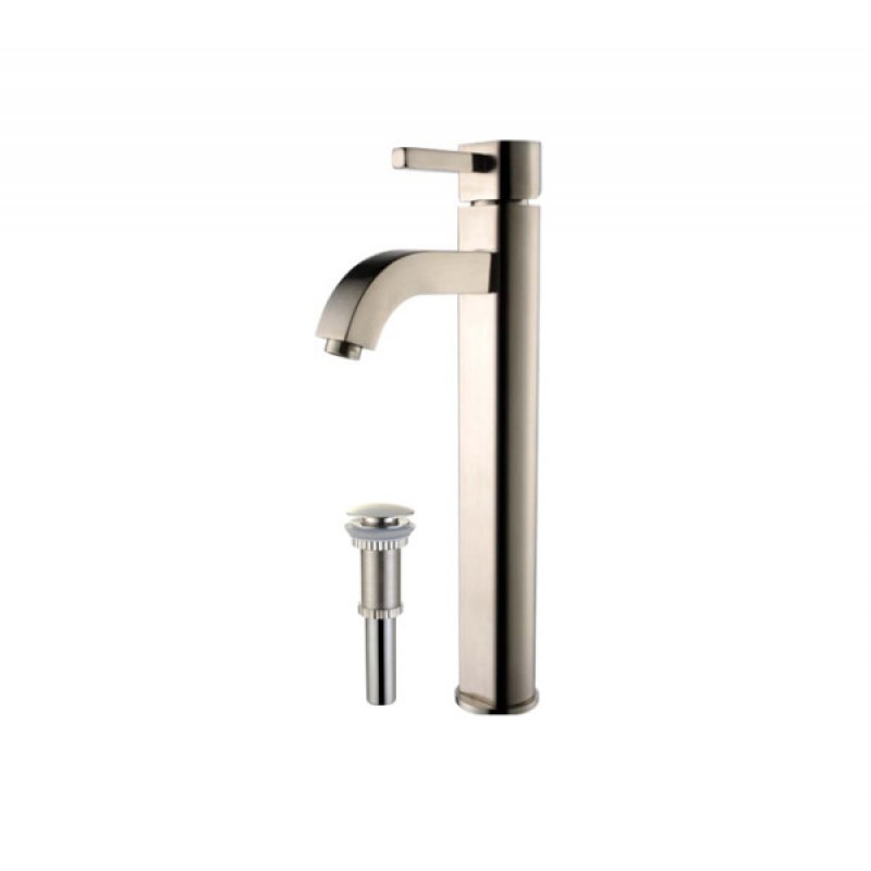 KRAUS Ramus Single Hole Single-Handle Vessel Bathroom Faucet with Matching Pop-Up Drain in Satin Nickel