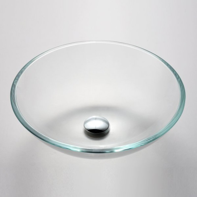 KRAUS Glass Vessel Sink in Crystal Clear with Pop-Up Drain and Mounting Ring in Chrome