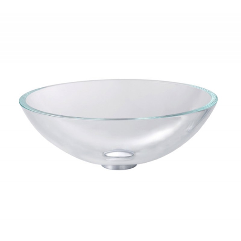 KRAUS Glass Vessel Sink in Crystal Clear with Pop-Up Drain and Mounting Ring in Satin Nickel