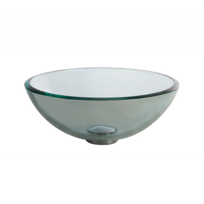 KRAUS 14 Inch Glass Vessel Sink in Clear with Pop-Up Drain and Mounting Ring in Chrome