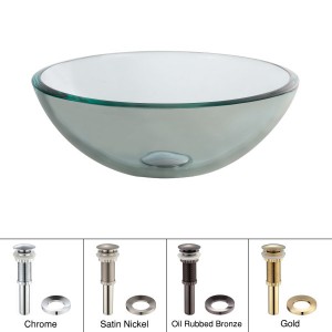 KRAUS 14 Inch Glass Vessel Sink in Clear with Pop-...
