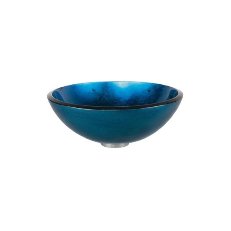 KRAUS Irruption Glass Vessel Sink in Blue with Pop-Up Drain and Mounting Ring in Satin Nickel
