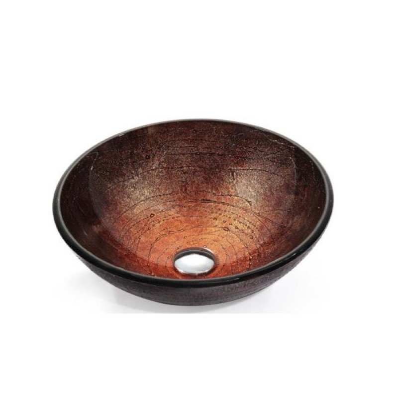 KRAUS Copper Illusion Glass Vessel Sink in Brown with Pop-Up Drain and Mounting Ring in Chrome