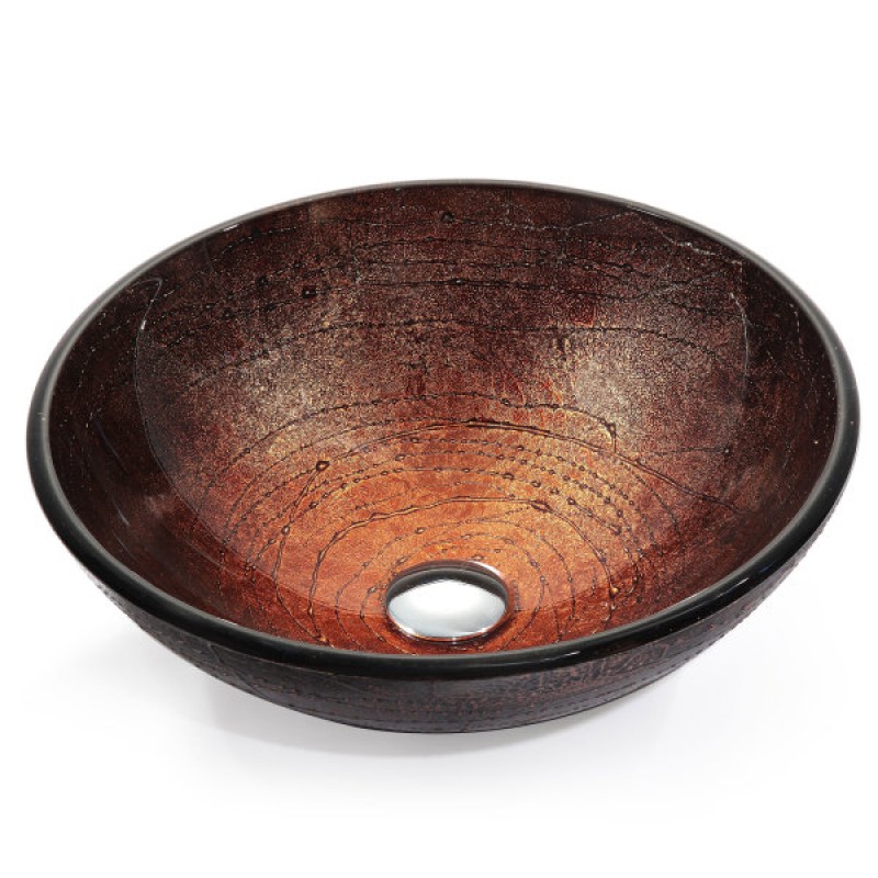 KRAUS Copper Illusion Glass Vessel Sink in Brown with Pop-Up Drain and Mounting Ring in Satin Nickel