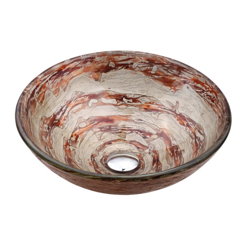 KRAUS Ares Glass Vessel Sink in Brown and Gray with Pop-Up Drain and Mounting Ring in Oil Rubbed Bronze