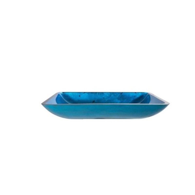 KRAUS Irruption Rectangular Glass Vessel Sink in Blue with Pop-Up Drain in Chrome