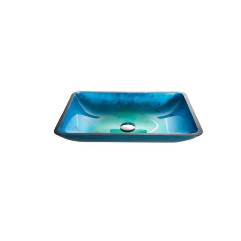 KRAUS Irruption Rectangular Glass Vessel Sink in Blue with Pop-Up Drain in Chrome
