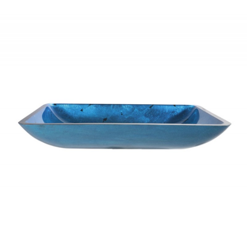 KRAUS Irruption Rectangular Glass Vessel Sink in Blue with Pop-Up Drain in Oil Rubbed Bronze