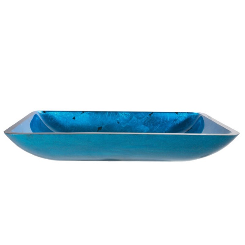 KRAUS Irruption Rectangular Glass Vessel Sink in Blue with Pop-Up Drain in Satin Nickel