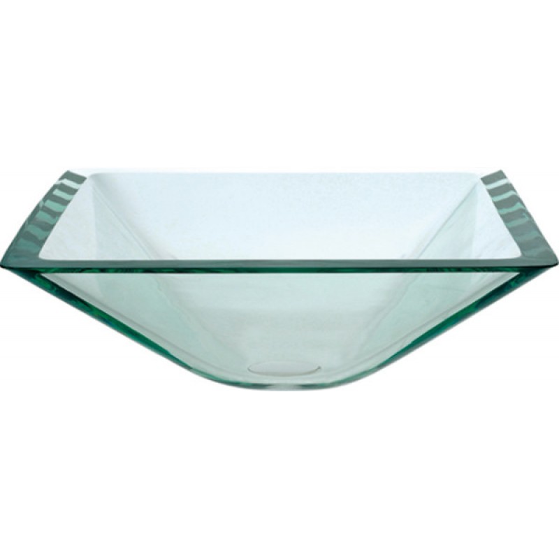 KRAUS Square Glass Vessel Sink in Clear with Pop-Up Drain and Mounting Ring in Chrome