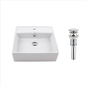 KRAUS Square Ceramic Vessel Bathroom Sink with Ove...